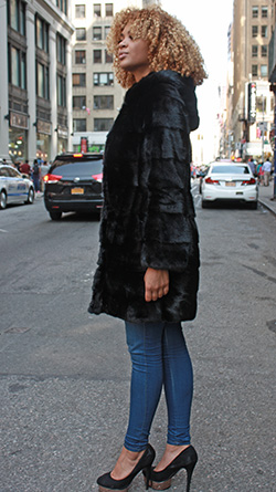 Horizontal Mink Fur Jacket with Hood