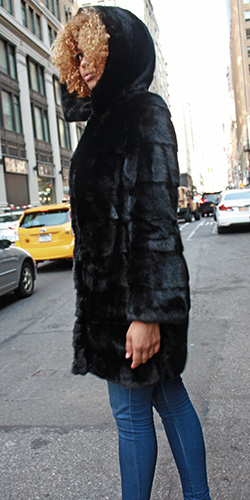 Horizontal Mink Fur Jacket with Hood