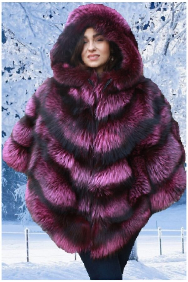 silver fox fur cape with hood