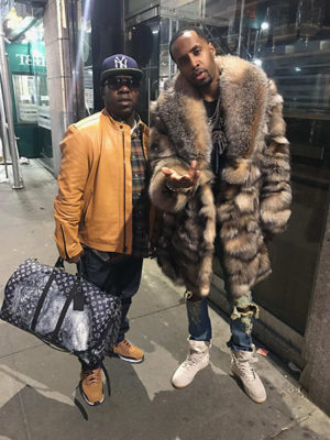 Celebrity Safaree Samuels Wearing Crystal Fox Fur Coat