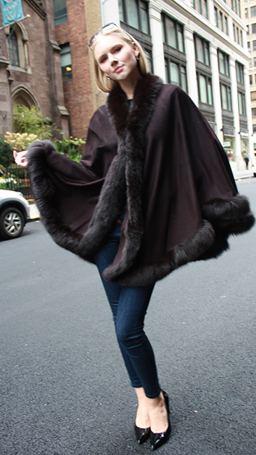 Brown Cape with Fox Fur Trim