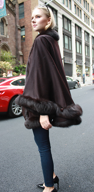 Brown Cape with Fox Fur Trim