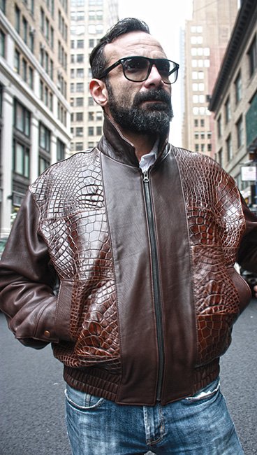 Brown Leather Jacket with Gator Fronts