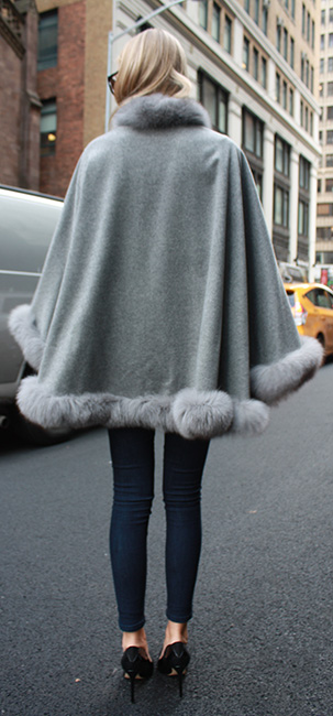 Light Grey Cape with Fox Fur Trim