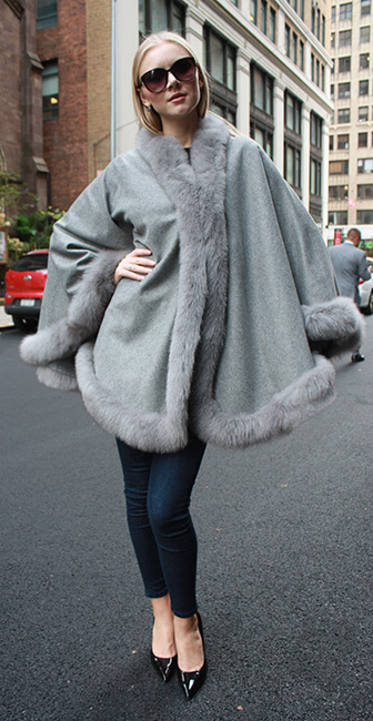 Light Grey Cape with Fox Fur Trim