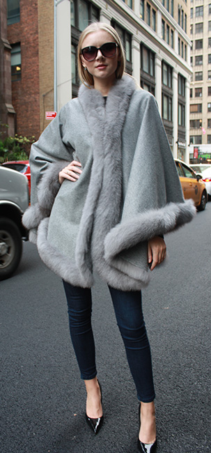 Light Grey Cape with Fox Fur Trim