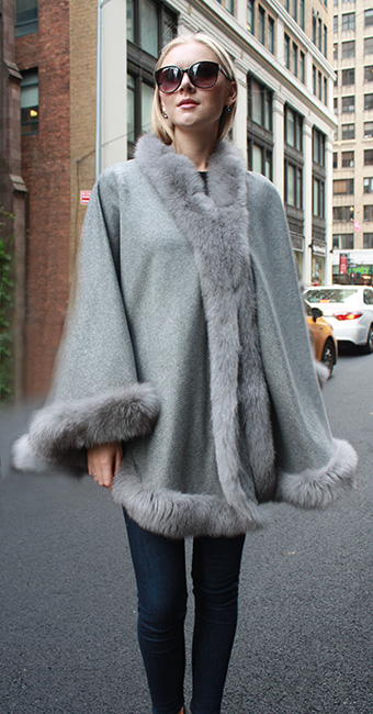 Light Grey Cape with Fox Fur Trim