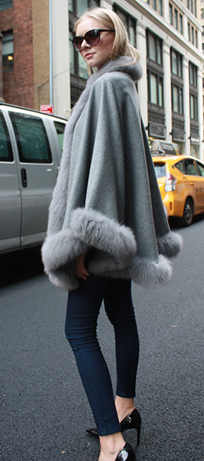 Light Grey Cape with Fox Fur Trim