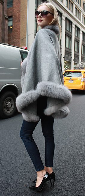 Light Grey Cape with Fox Fur Trim