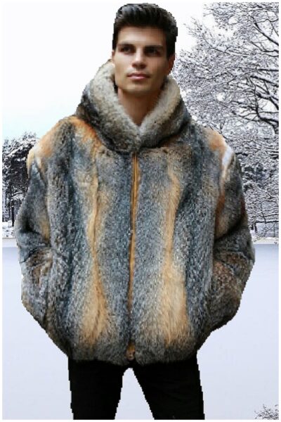 Grey Fox Fur Jacket with Hood