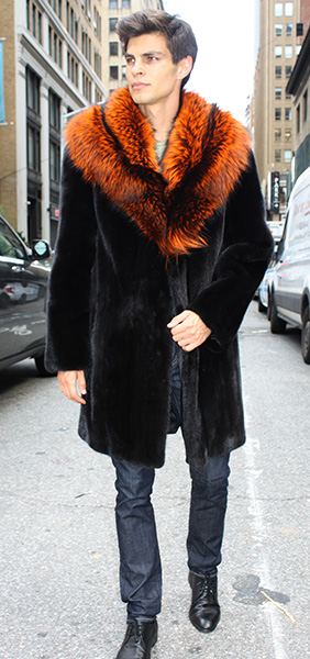 Ranch Mink Fur Coat with Burnt Orange Fox Fur Collar