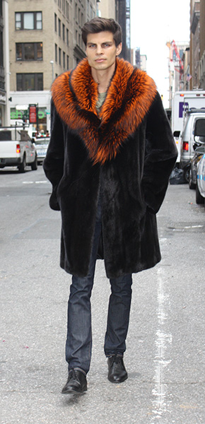 Ranch Mink Fur Coat with Burnt Orange Fox Fur Collar