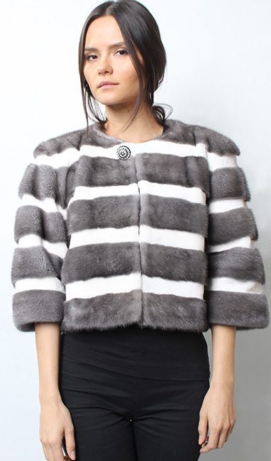 Blue Iris Mink Fur and White Mink Fur Cape