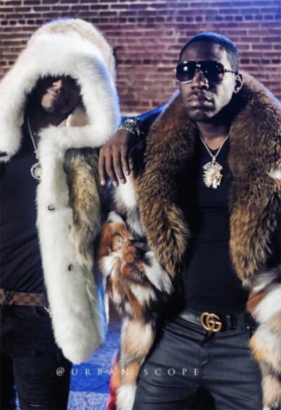 T.I. Young Dro Coyote Fur Jacket Fox Fur Trim Hood Patchwork Mink Fur Coat Fox Fur Collar