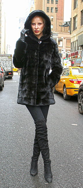 Horizontal Ranch Mink Fur Jacket with Hood