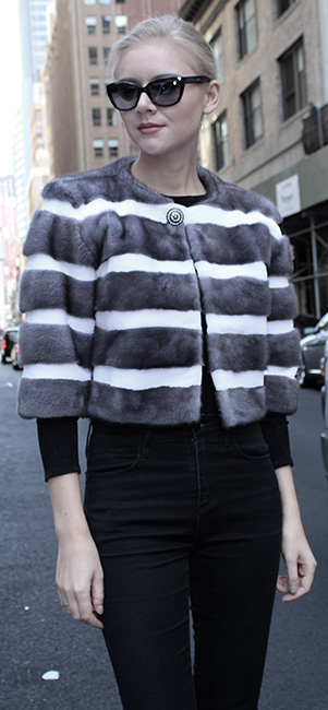 Gray Mink Fur Capelet with White Sheared Mink Fur Stripes