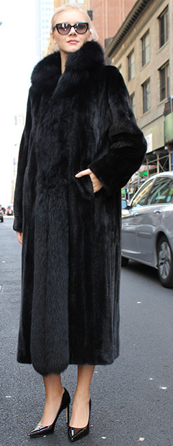 Ranch Mink Fur Coat with Black Fox Fur Trim