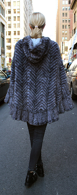 Light Gray Knit Mink Poncho with Hood