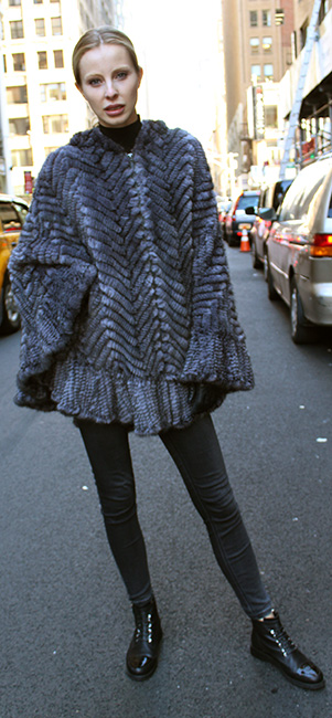 Light Gray Knit Mink Poncho with Hood