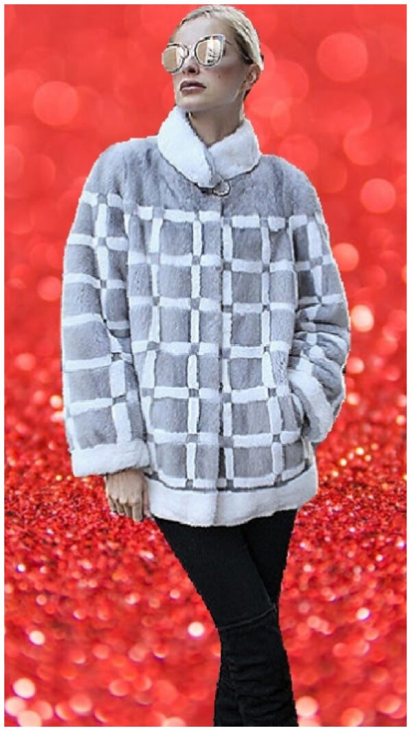 Gray White Mink Fur Jacket 4758