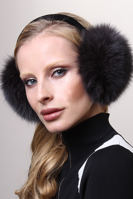 Blue Print Blue Fox Fur Ear Muffs