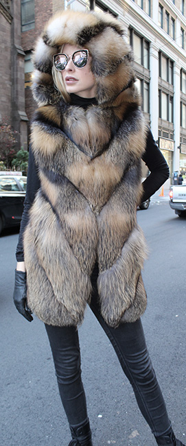 Cross Fox Fur Vest Hood