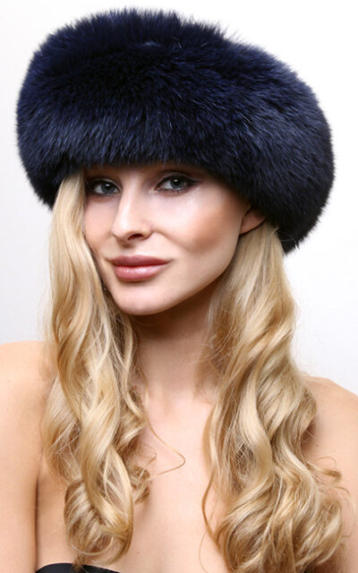 Navy Blue Fox Fur Headband