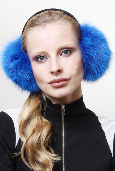 Royal Blue Fox Fur Ear Muffs