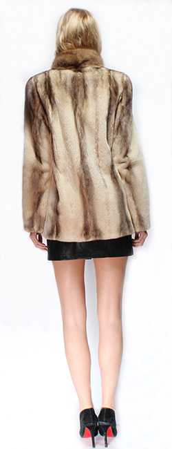 Sheared Camel Colored Mink Fur Jacket Sable Collar