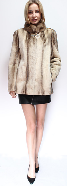 Sheared Camel Colored Mink Fur Jacket Sable Collar