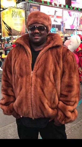 Sheik Shon Wearing Marc Kaufman Furs Whiskey Bomber jacket NY