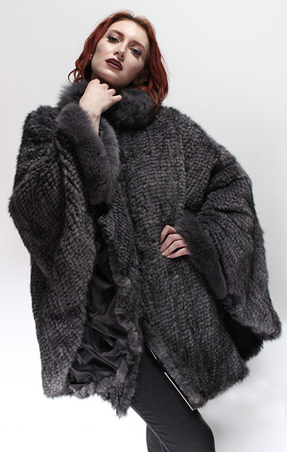 Gray Mink Fur Poncho Fox Fur Collar Cuffs