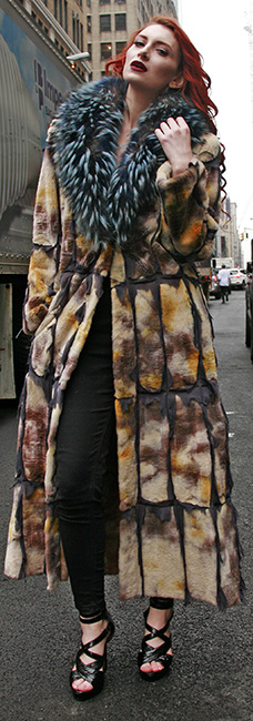 Tye Dyed Reversible Sheared Mink Fur Coat Dyed Silver Fox Collar Silver Inserts