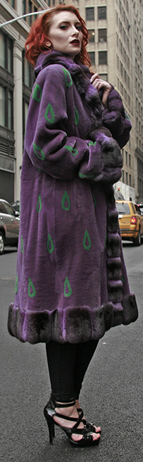 Purple Sheared Mink Fur Coat Purple Chinchilla Collar Cuffs and Trim