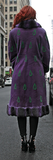 Purple Sheared Mink Fur Coat Purple Chinchilla Collar Cuffs and Trim