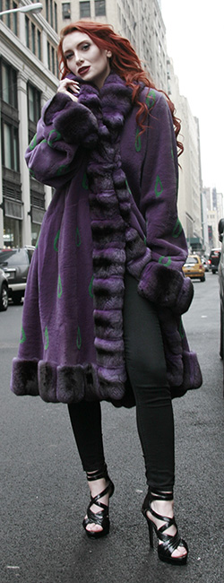 Purple Sheared Mink Fur Coat Purple Chinchilla Collar Cuffs and Trim