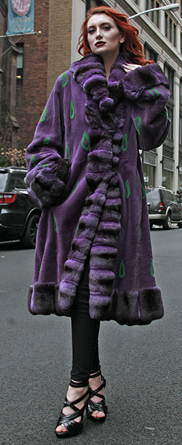 Purple Sheared Mink Fur Coat Purple Chinchilla Collar Cuffs and Trim