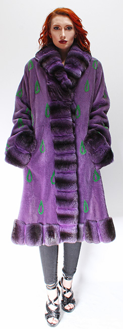 Purple Sheared Mink Fur Coat Purple Chinchilla Collar Cuffs and Trim