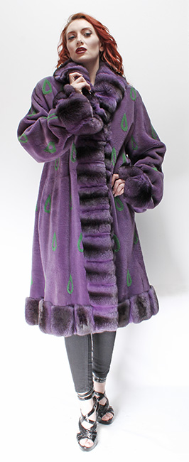 Purple Sheared Mink Fur Coat Purple Chinchilla Collar Cuffs and Trim