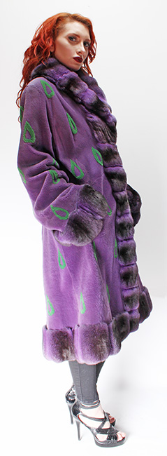 Purple Sheared Mink Fur Coat Purple Chinchilla Collar Cuffs and Trim