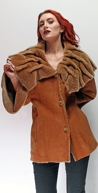 Tan Shearling Jacket Sharpei Collar