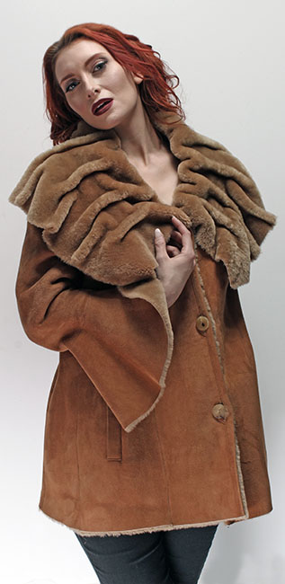 Tan Shearling Jacket Sharpei Collar