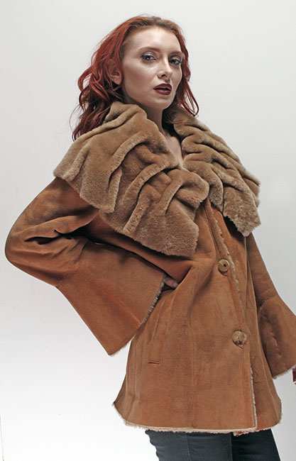 Tan Shearling Jacket Sharpei Collar