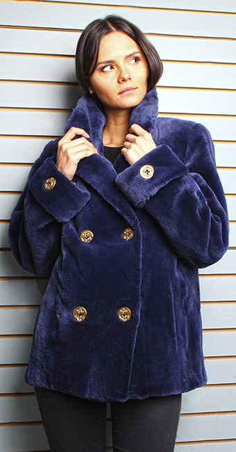 Navy Blue Sheared Mink Fur Peacoat