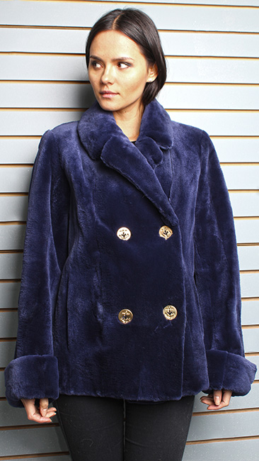 Navy Blue Sheared Mink Fur Peacoat