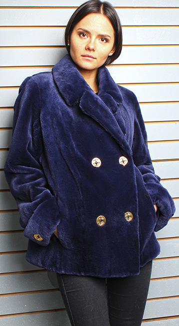 Navy Blue Sheared Mink Fur Peacoat