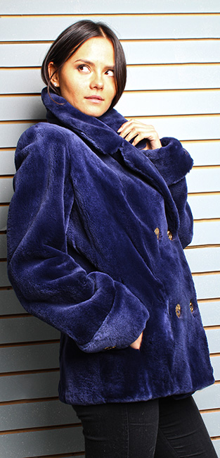 Navy Blue Sheared Mink Fur Peacoat