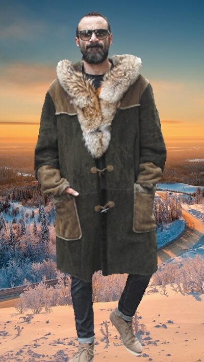 mens shearling coat hood