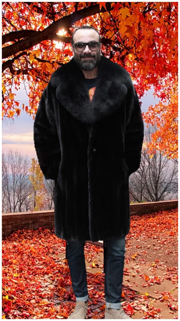 mens blackglama mink coat fox collar