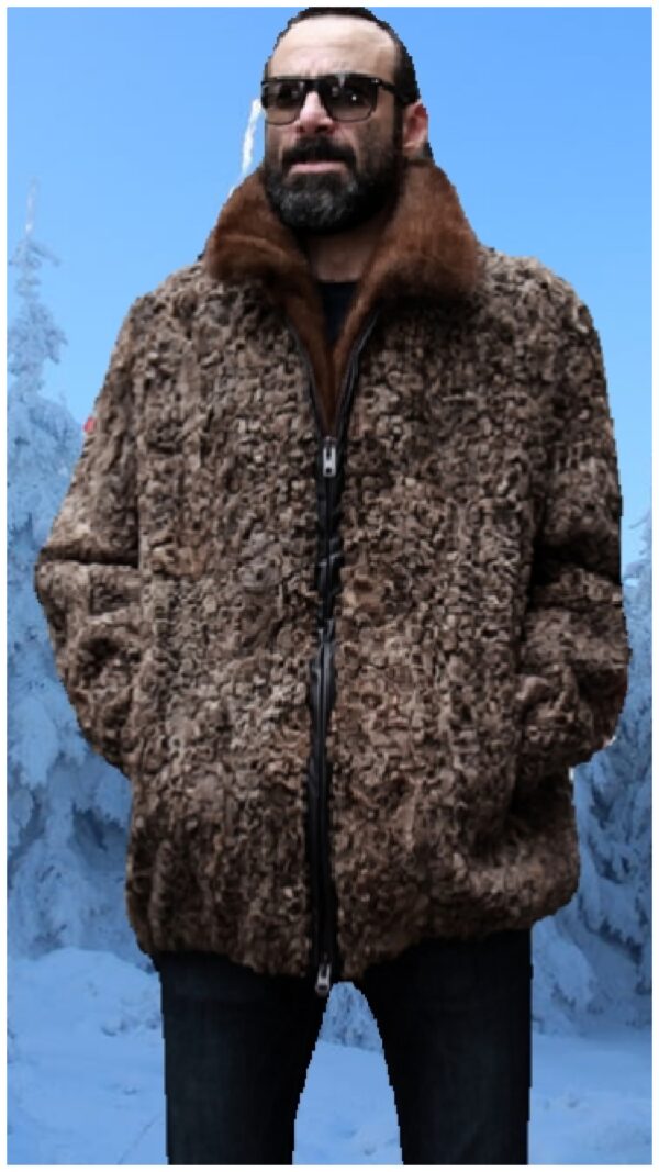 MENS BROWN PERSIAN LAMB JACKET MINK COLLAR 7474